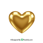 Brilliant Golden Heart PNG Transparent Design, 3d