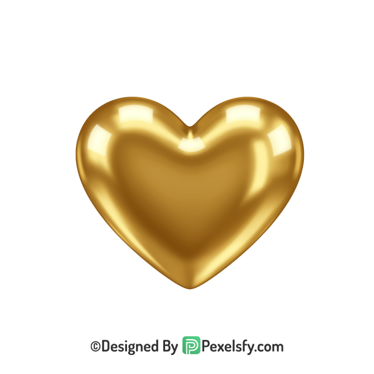 Brilliant Golden Heart PNG Transparent Design, 3d