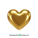 Attractive Golden Heart PNG Transparent Design, 3d