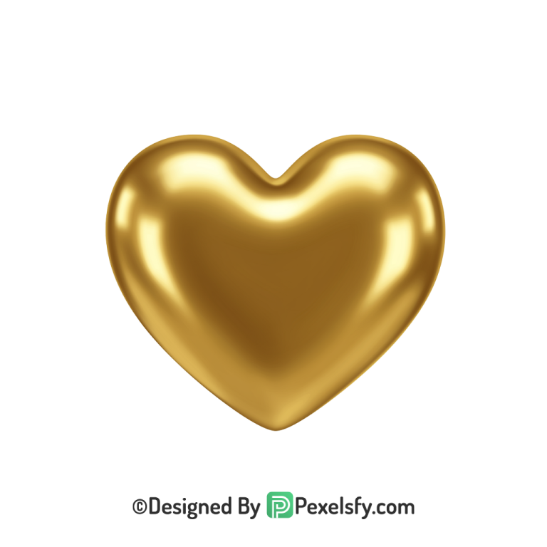 Attractive Golden Heart PNG Transparent Design, 3d
