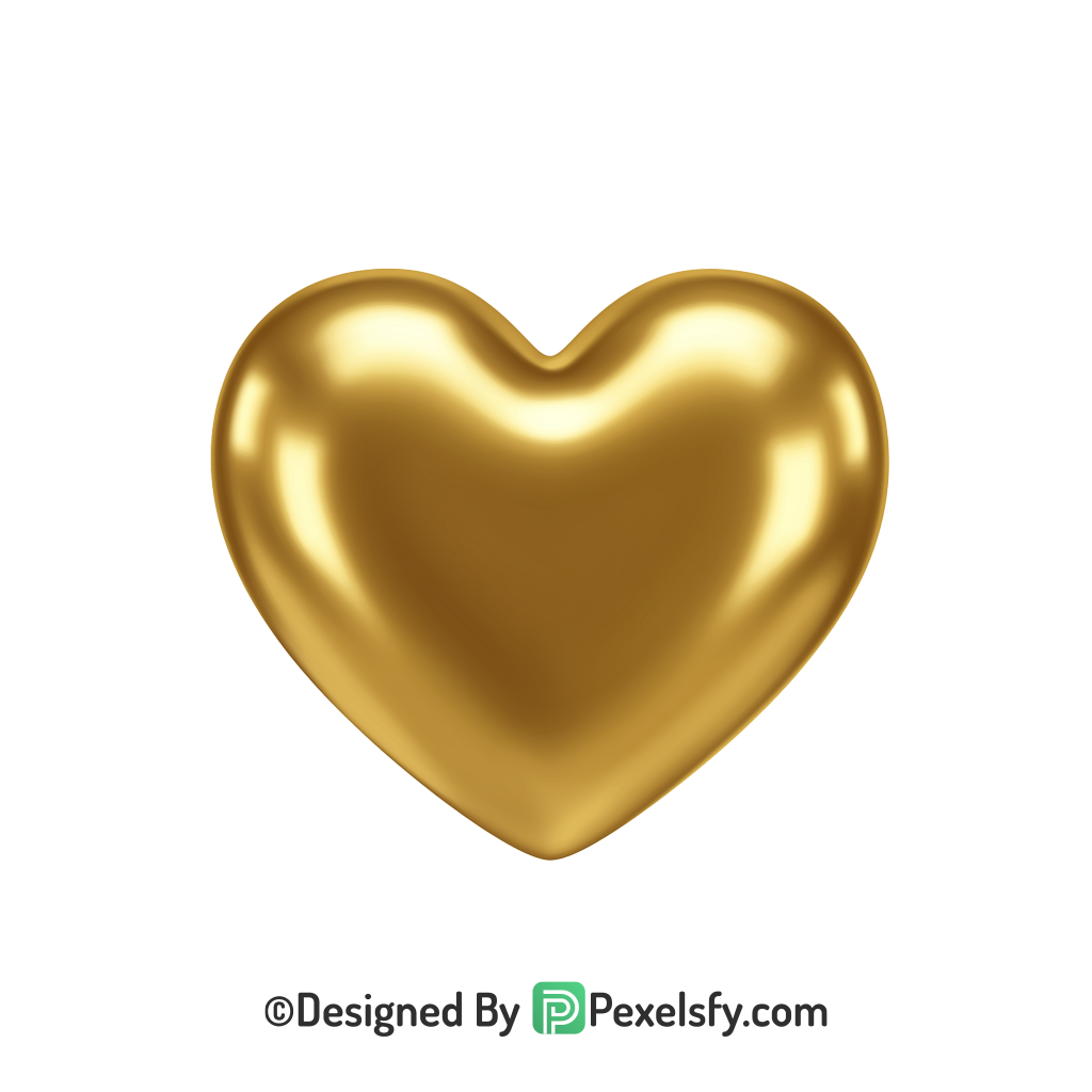 Attractive Golden Heart PNG Transparent Design, 3d