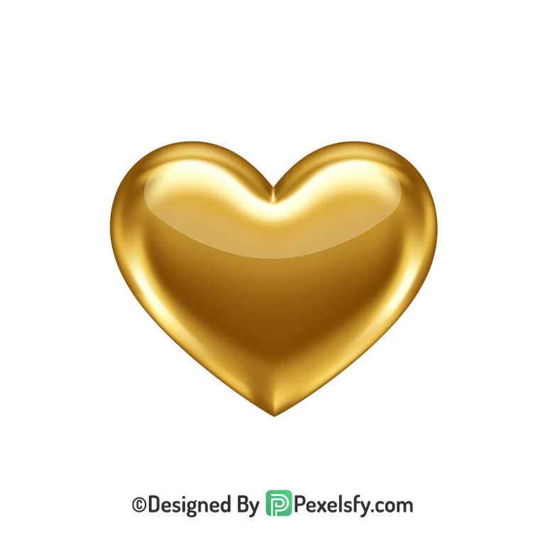 Elegant Style Golden Heart PNG Transparent Design,