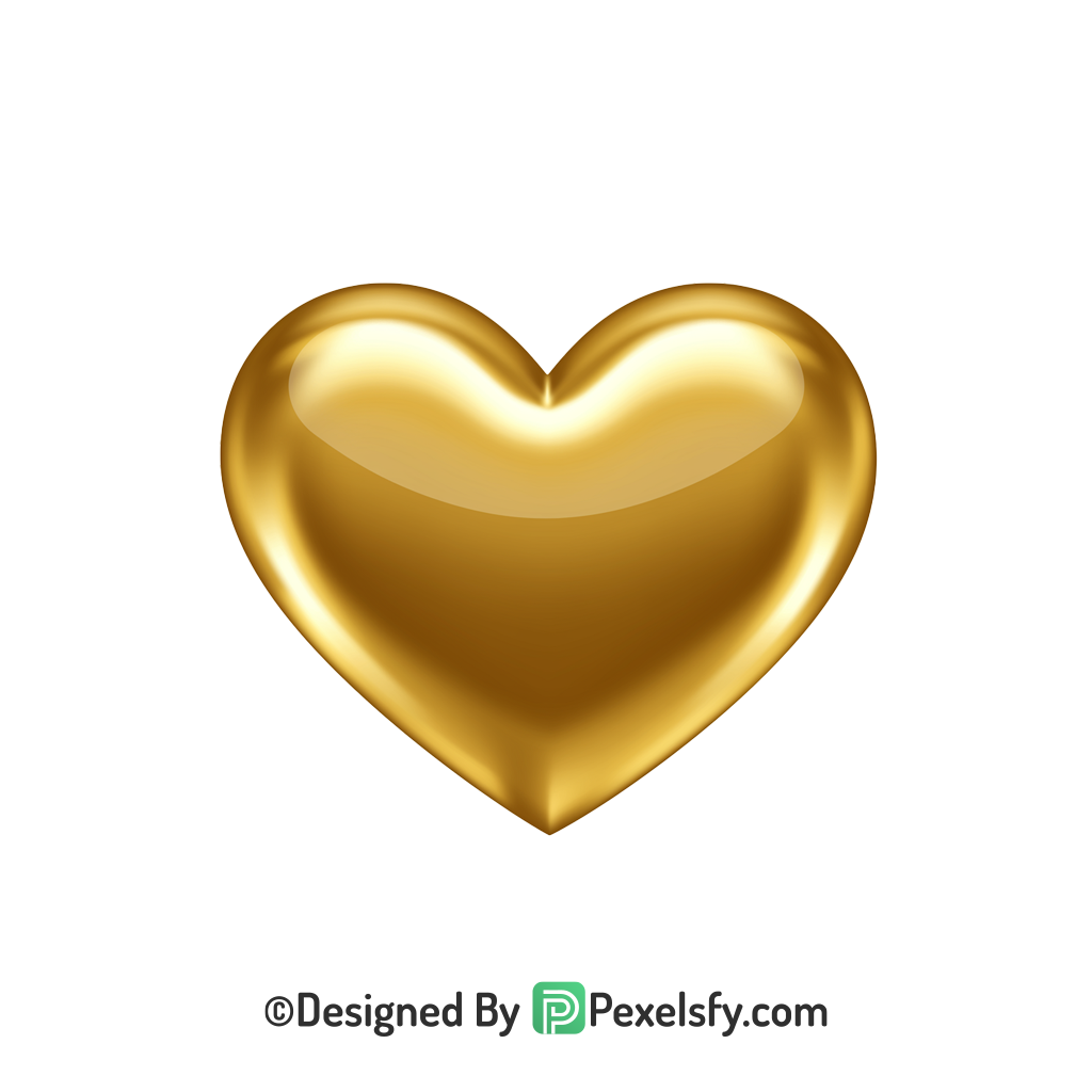 Elegant Style Golden Heart PNG Transparent Design,