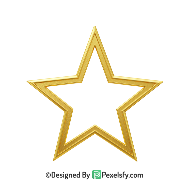Shiny Golden Star Outline PNG Transparent, 3d
