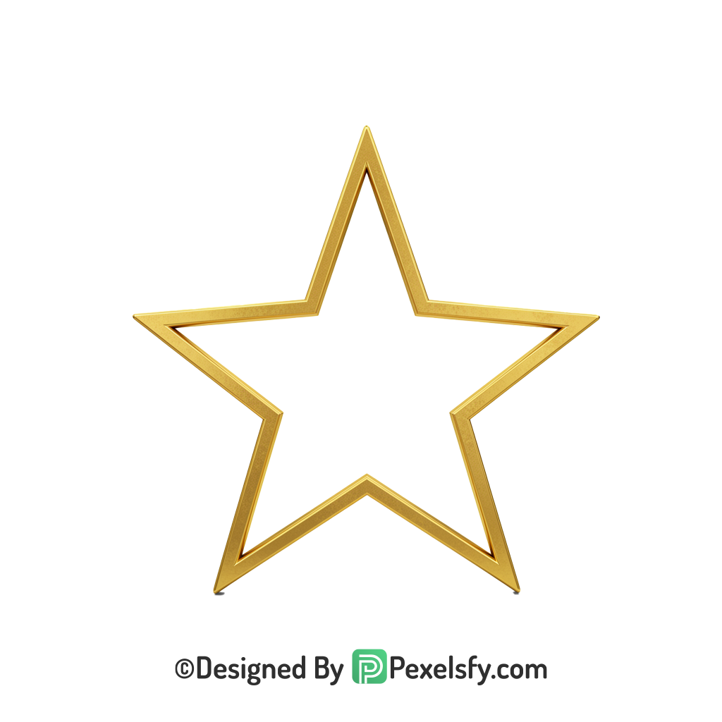 Pastel Golden Star Outline PNG Transparent, 3d