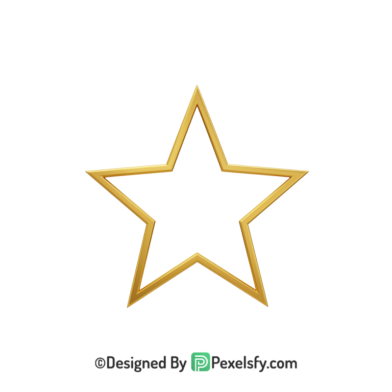 Realistic Golden Star Outline PNG Transparent, 3d