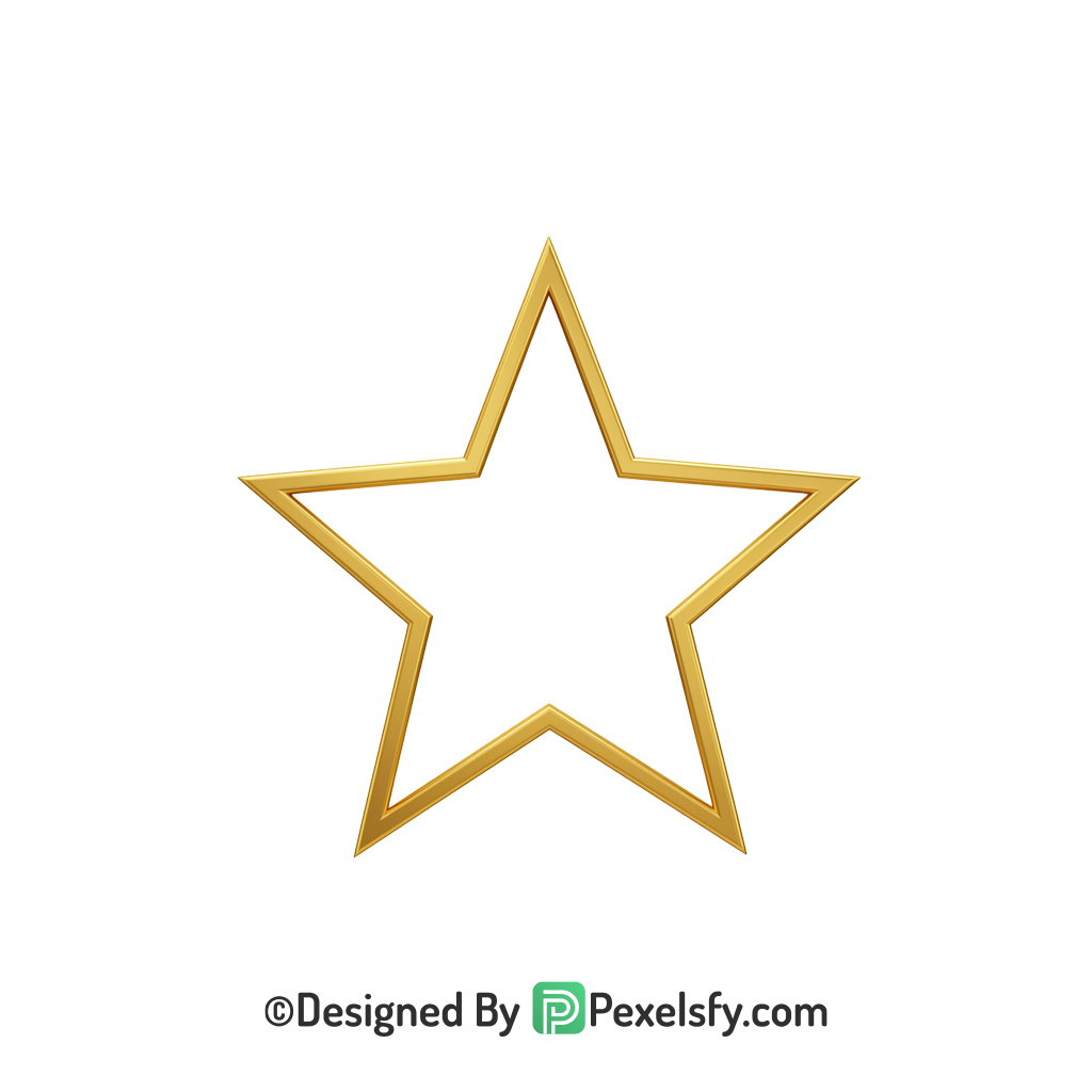 Realistic Golden Star Outline PNG Transparent, 3d