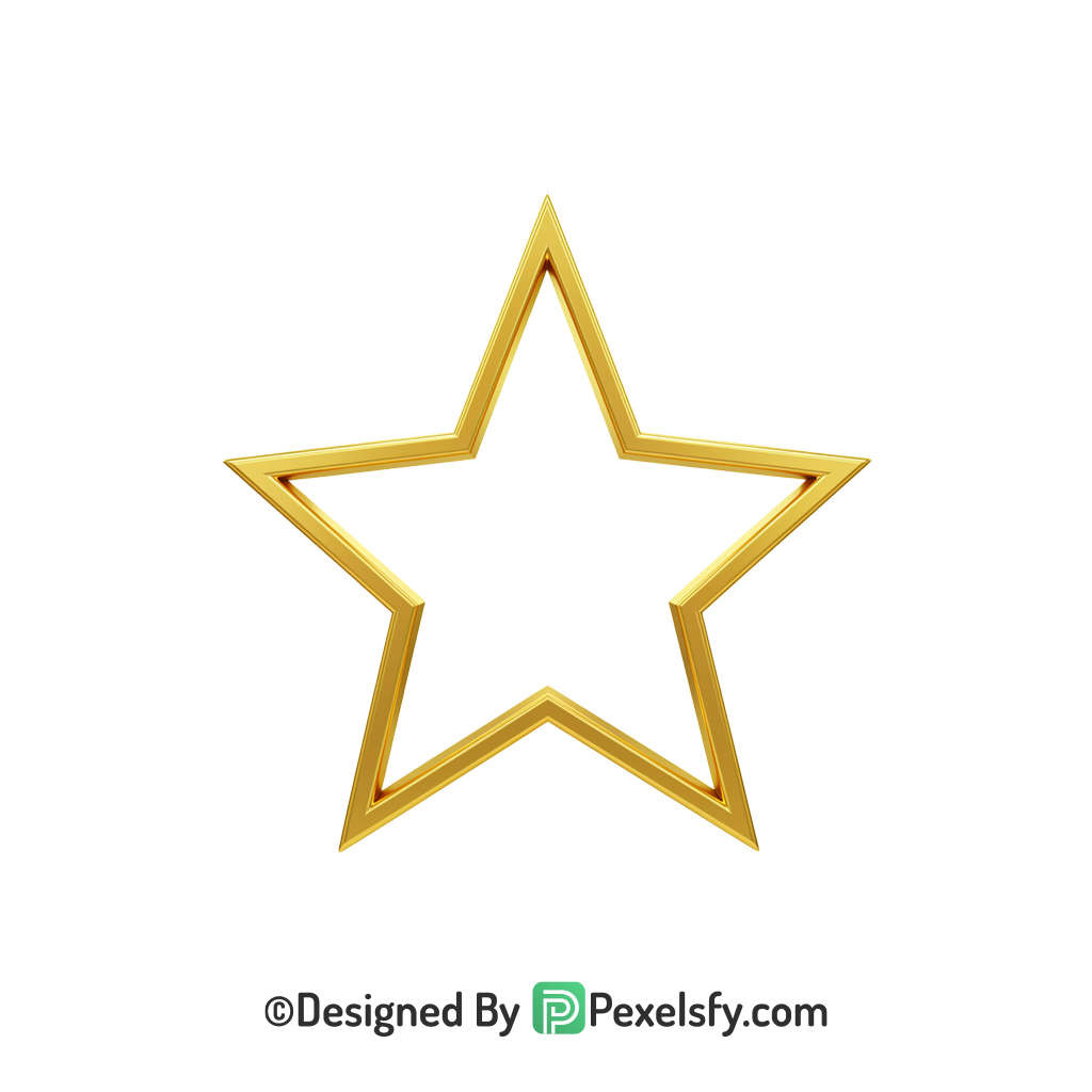 Minimal Golden Star Outline PNG Transparent, 3d