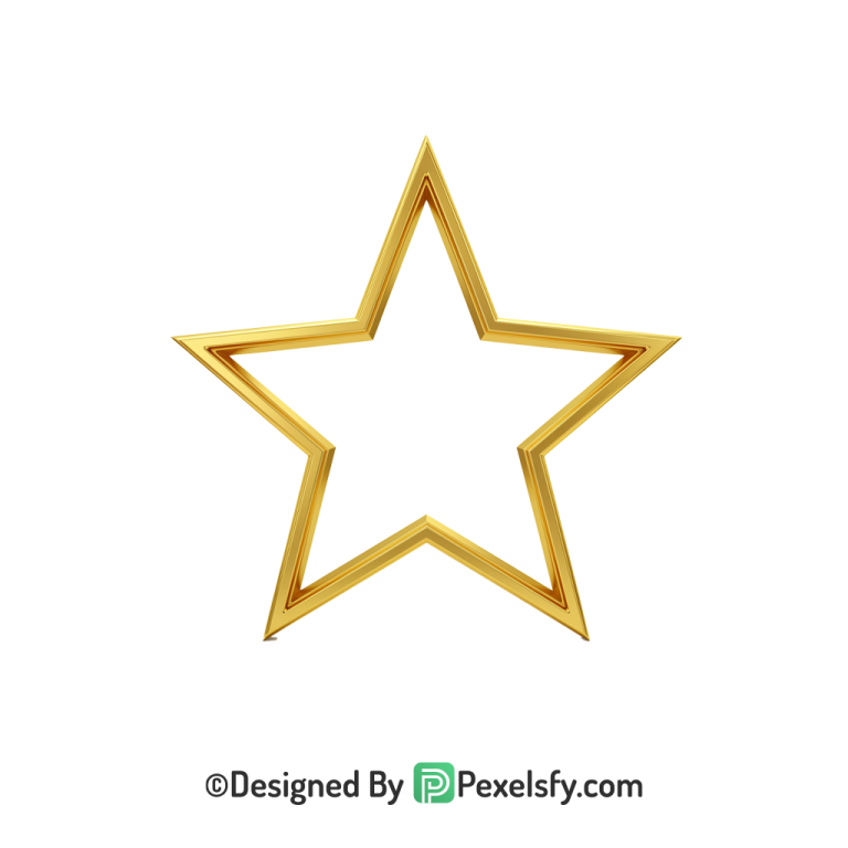 Retro Golden Star Outline PNG Transparent, 3d