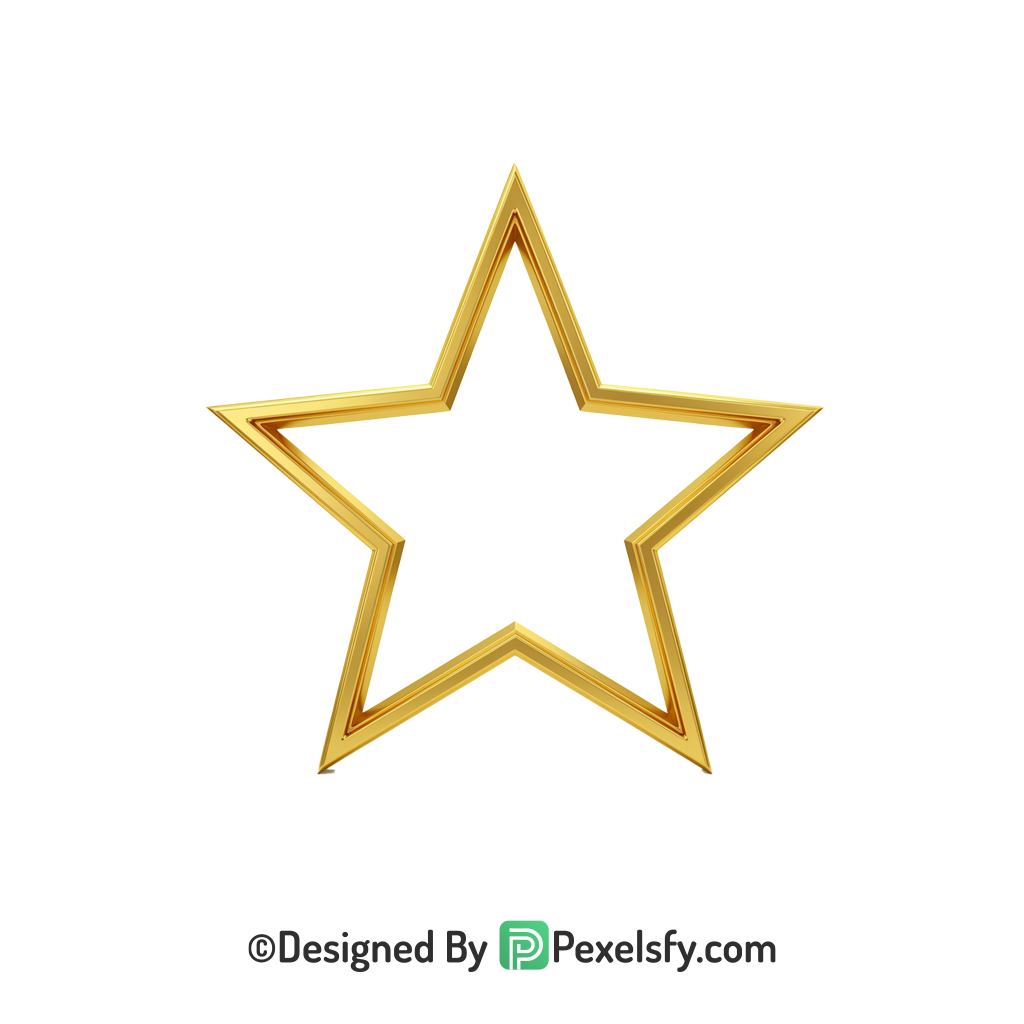 Retro Golden Star Outline PNG Transparent, 3d