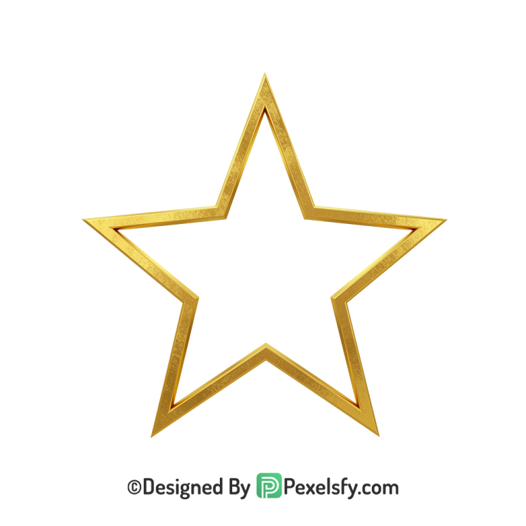 Fancy Golden Star Outline PNG Transparent, 3d