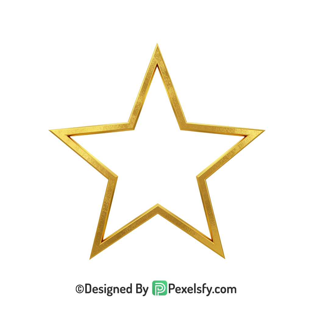 Fancy Golden Star Outline PNG Transparent, 3d