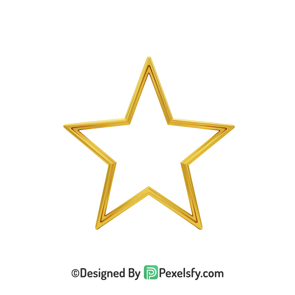 Iconic Golden Star Outline PNG Transparent, 3d