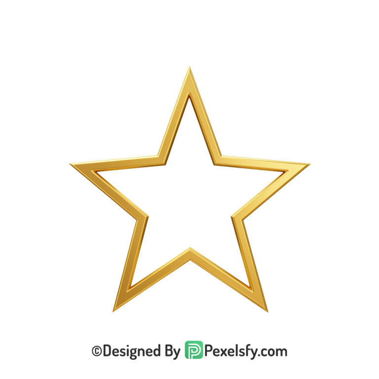 Classic Golden Star Outline PNG Transparent, 3d