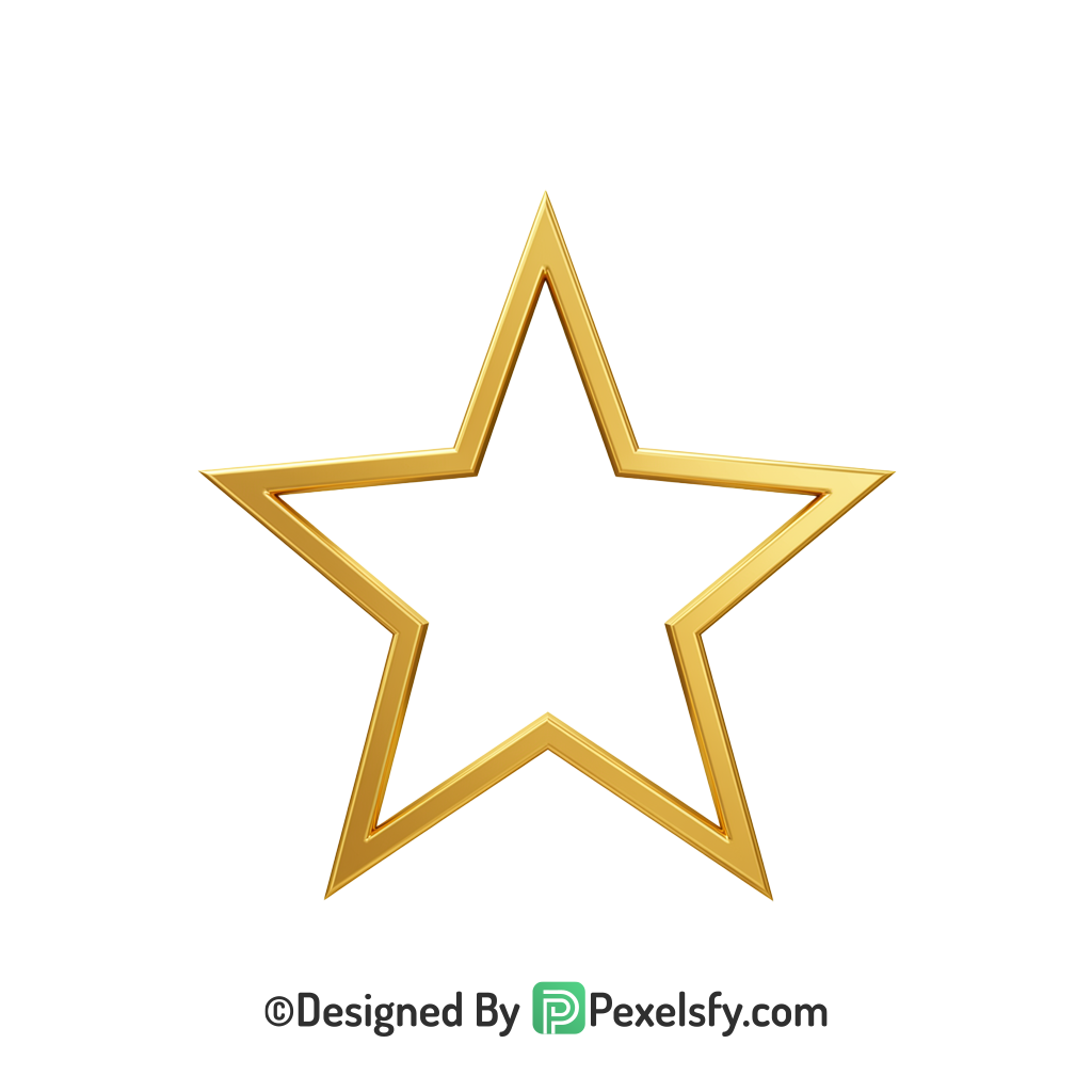 Classic Golden Star Outline PNG Transparent, 3d