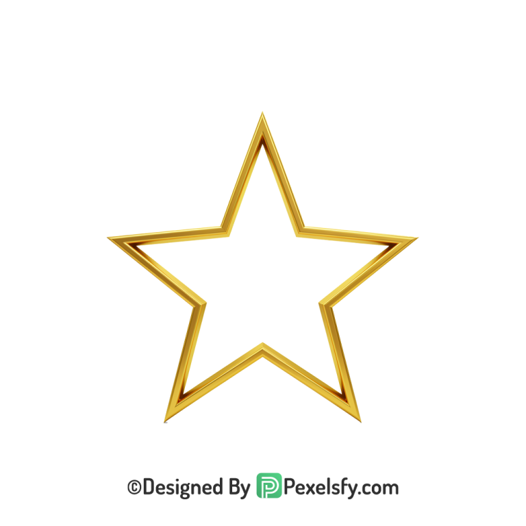 Bright Golden Star Outline PNG Transparent, 3d