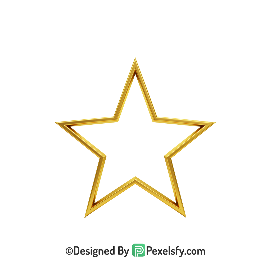 Bright Golden Star Outline PNG Transparent, 3d