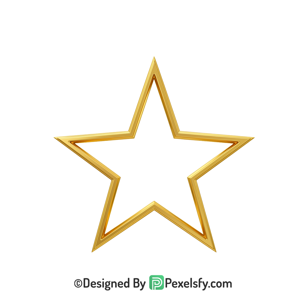 Cartoon Golden Star Outline PNG Transparent, 3d