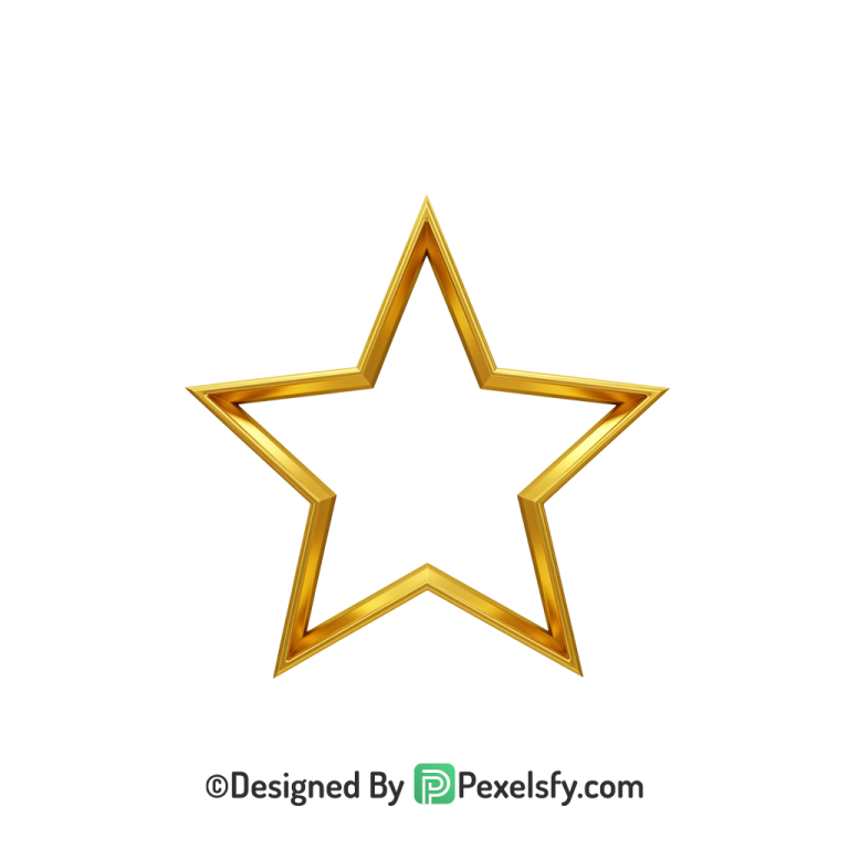 Glossy Golden Star Outline PNG Transparent, 3d