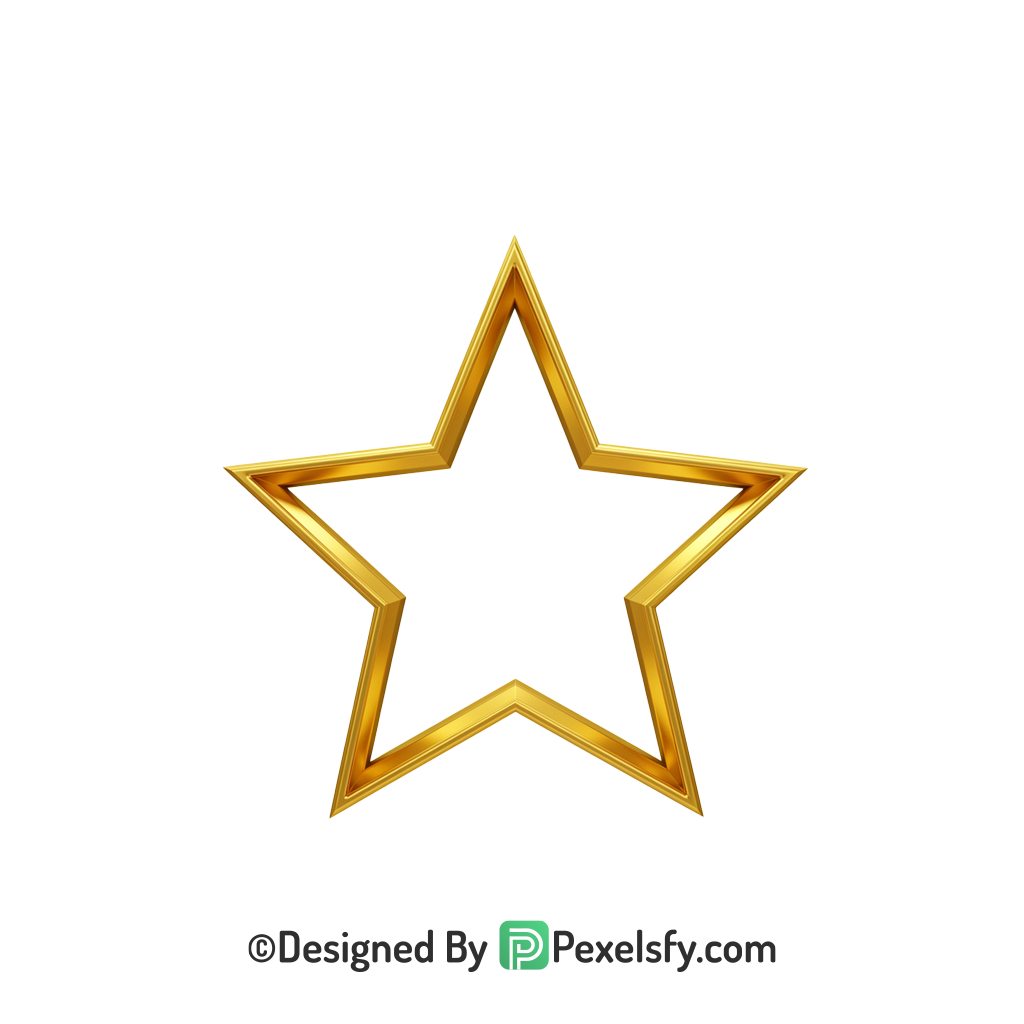 Glossy Golden Star Outline PNG Transparent, 3d