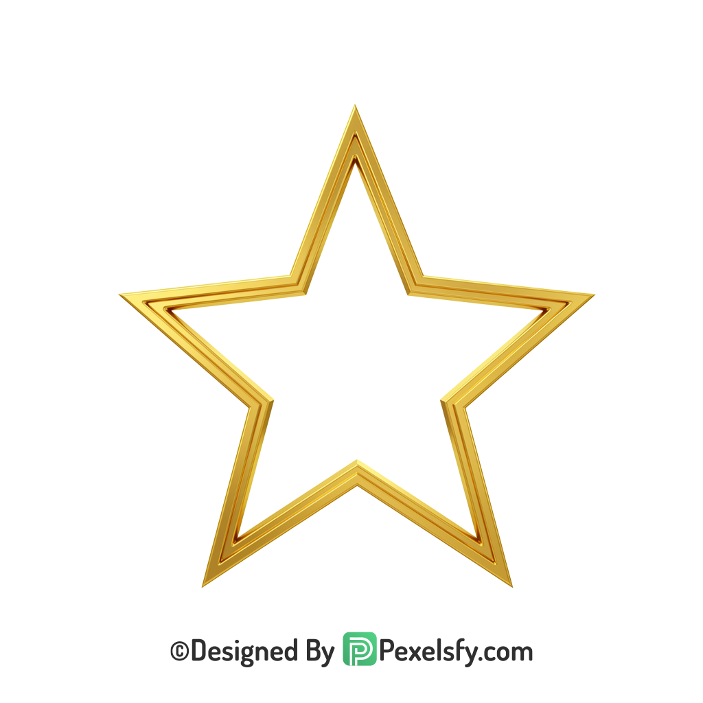 Royal Golden Star Outline PNG Transparent, 3d