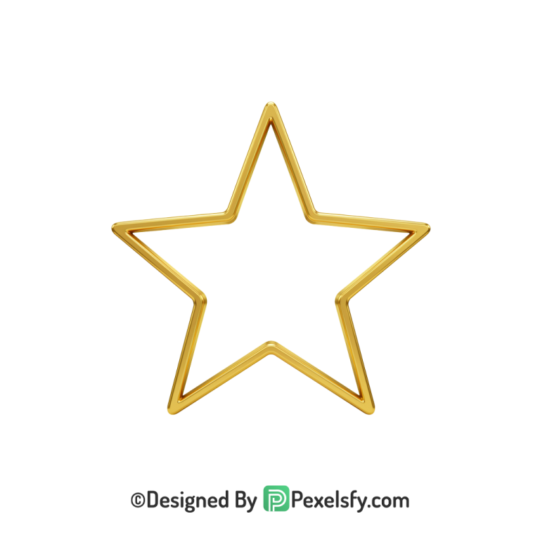 Dreamy Golden Star Outline PNG Transparent, 3d