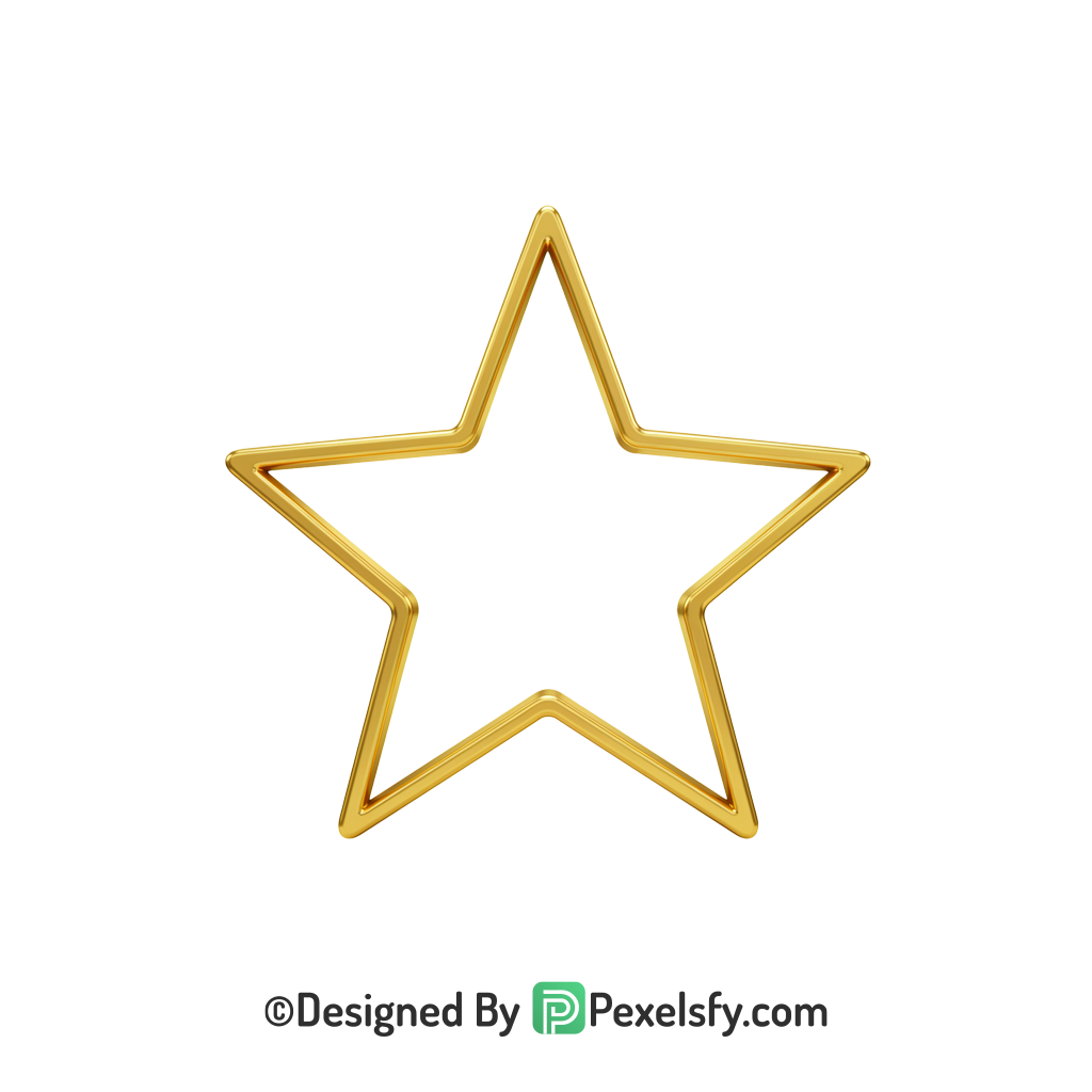 Dreamy Golden Star Outline PNG Transparent, 3d