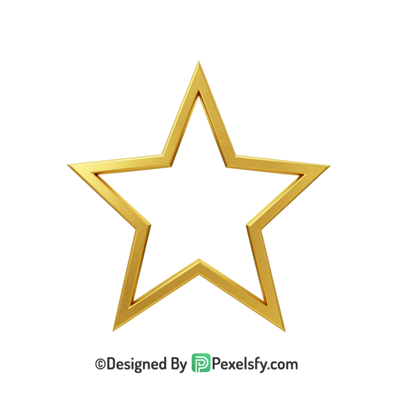Beautiful Golden Star Outline PNG Transparent, 3d