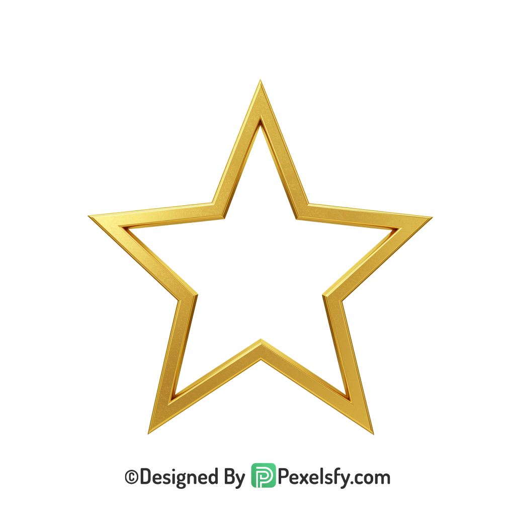 Beautiful Golden Star Outline PNG Transparent, 3d