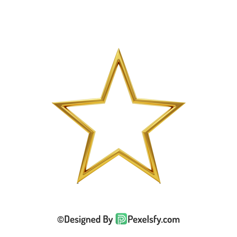 Sparkling Golden Star Outline PNG Transparent, 3d