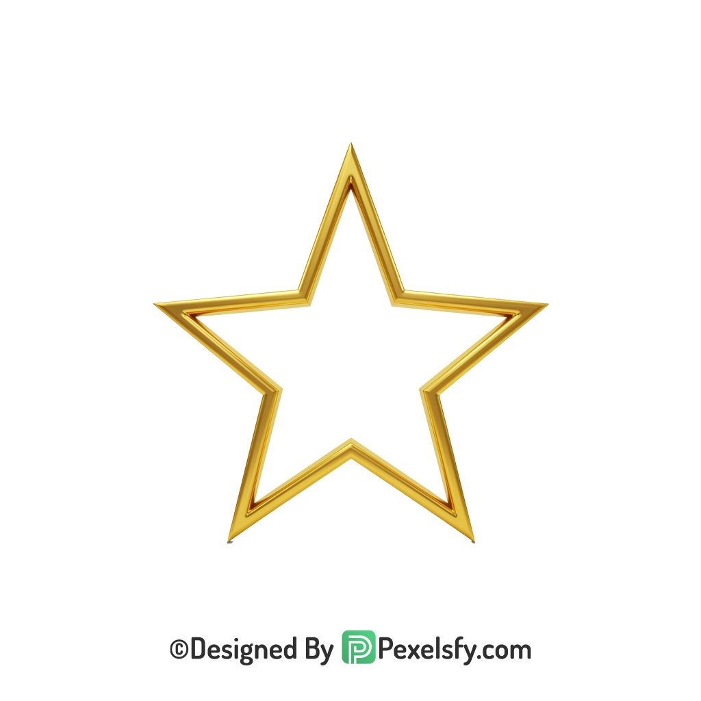Sparkling Golden Star Outline PNG Transparent, 3d