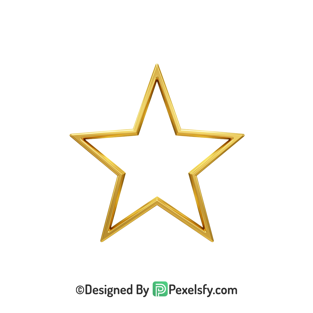 Decorative Golden Star Outline PNG Transparent, 3d