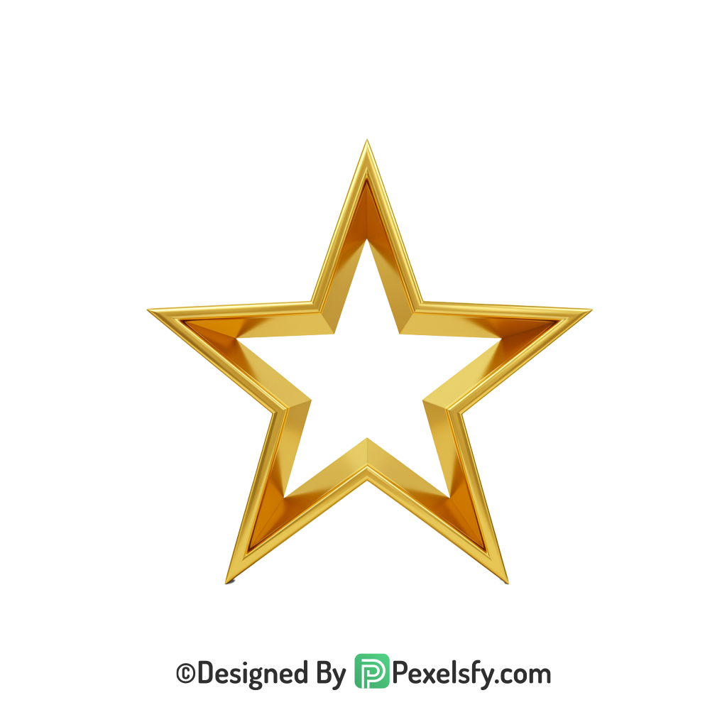 Colorful Golden Star Outline PNG Transparent, 3d