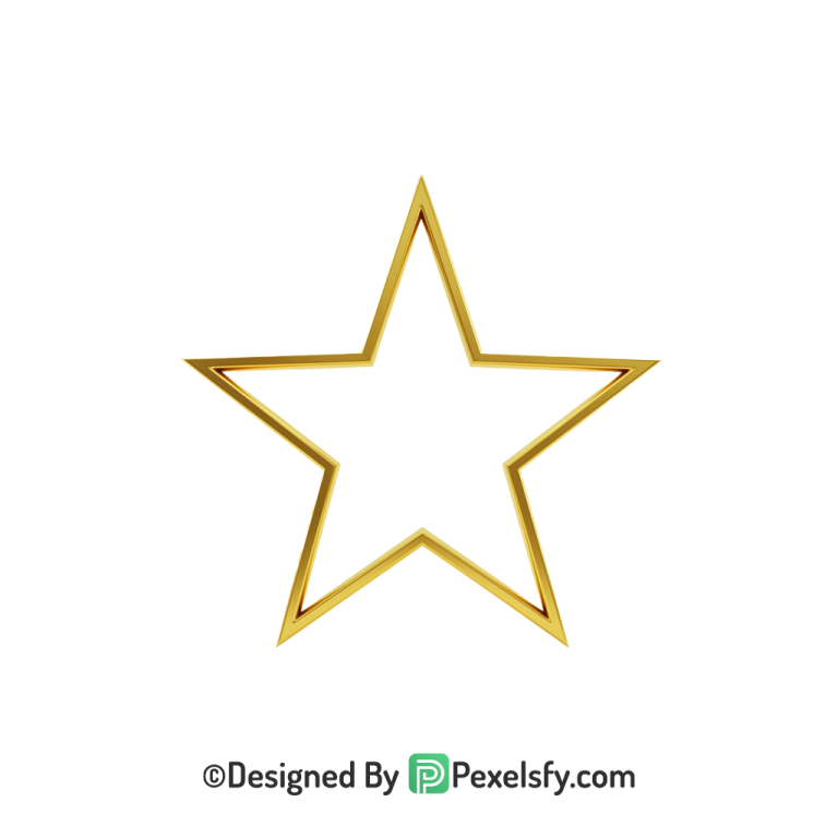 Polished Golden Star Outline PNG Transparent, 3d