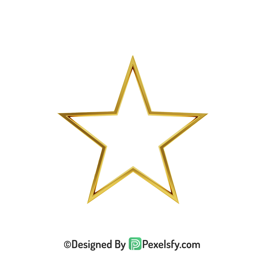 Polished Golden Star Outline PNG Transparent, 3d