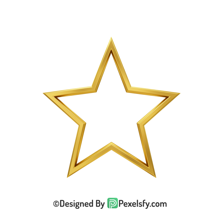 Gloss Finish Golden Star Outline PNG, 3d
