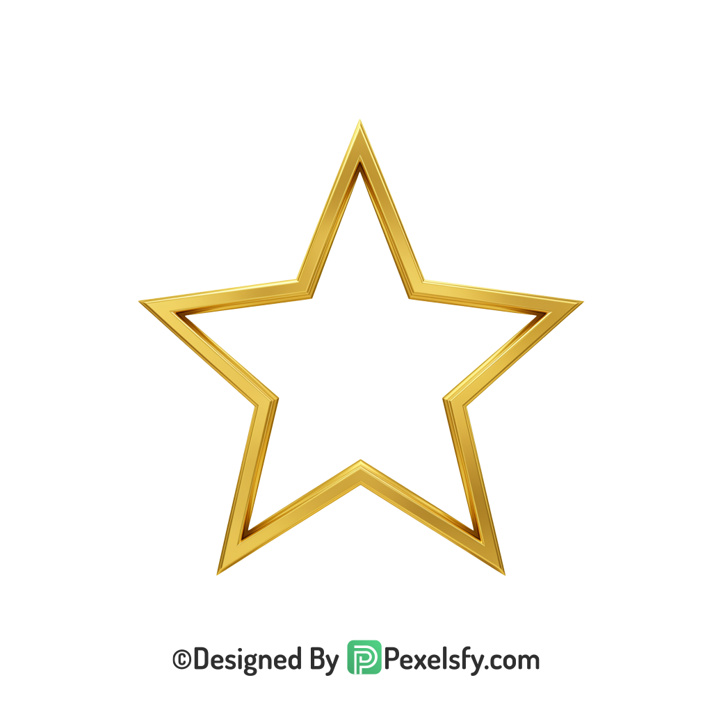 Gloss Finish Golden Star Outline PNG, 3d