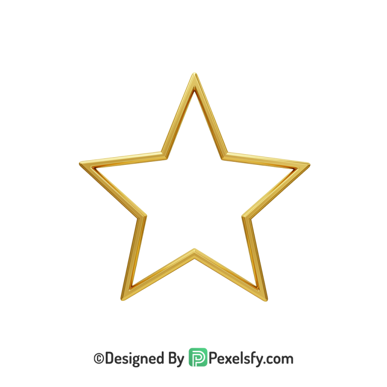 Neon Golden Star Outline PNG Transparent, 3d