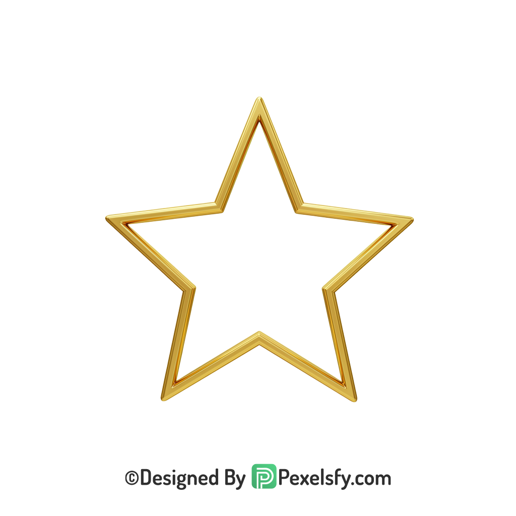 Neon Golden Star Outline PNG Transparent, 3d