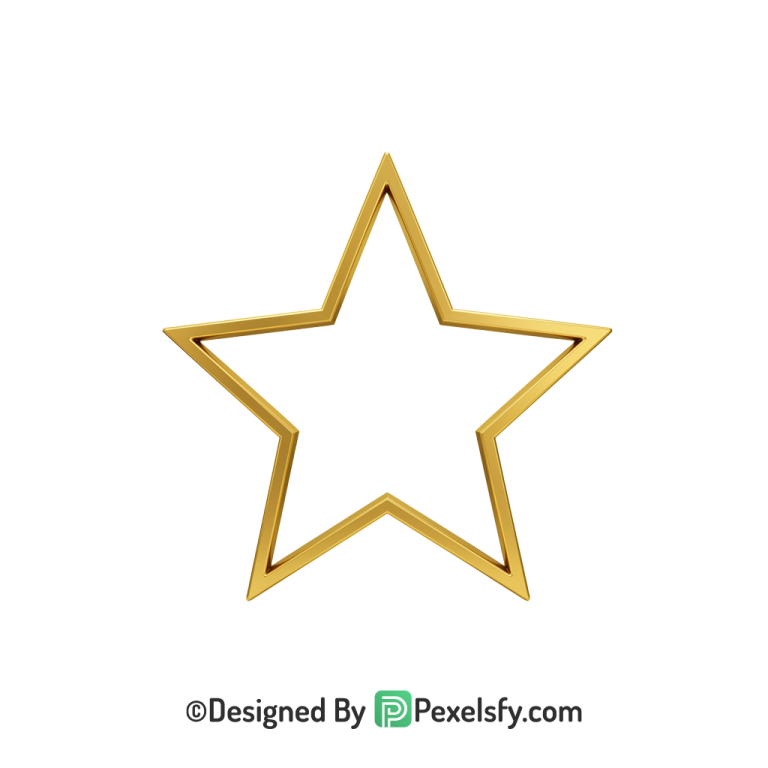 Romantic Golden Star Outline PNG Transparent, 3d