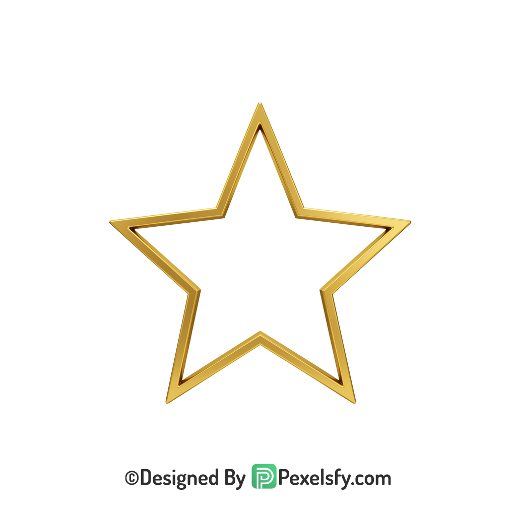 Romantic Golden Star Outline PNG Transparent, 3d