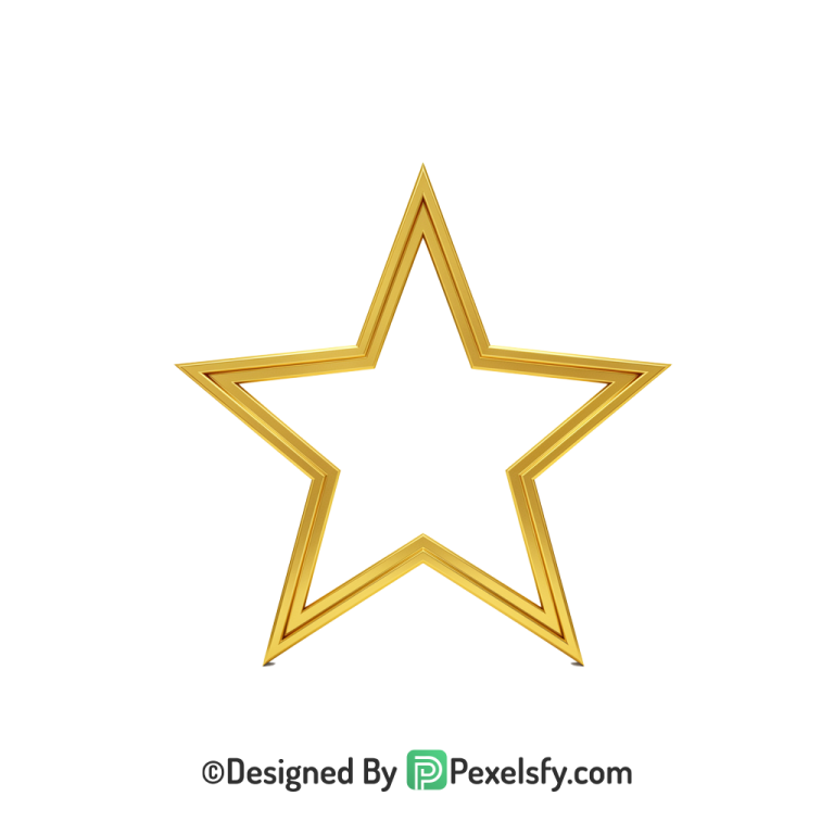 Fantasy Golden Star Outline PNG Transparent, 3d