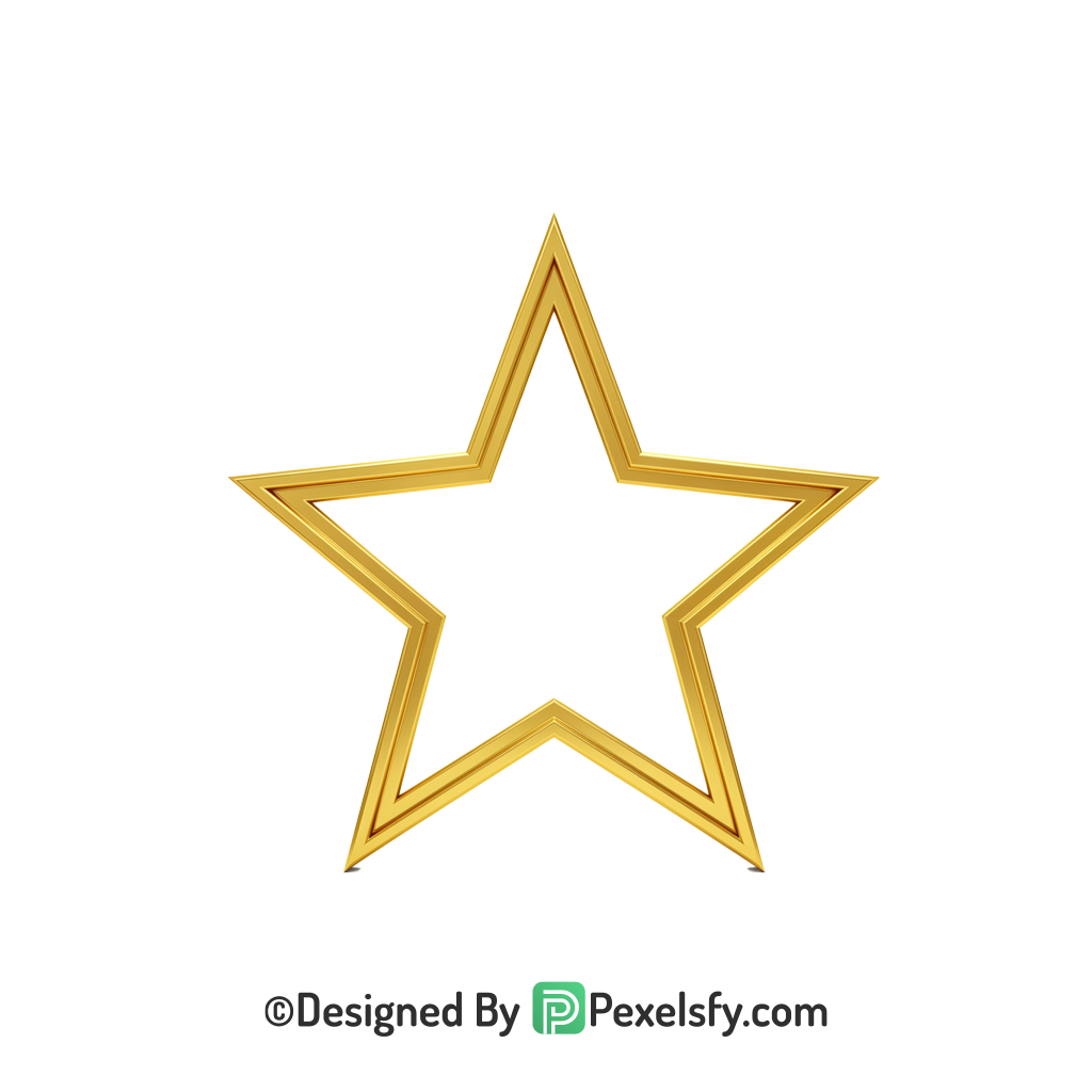 Fantasy Golden Star Outline PNG Transparent, 3d