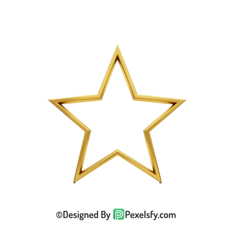 Isolated Golden Star Outline PNG Transparent, 3d