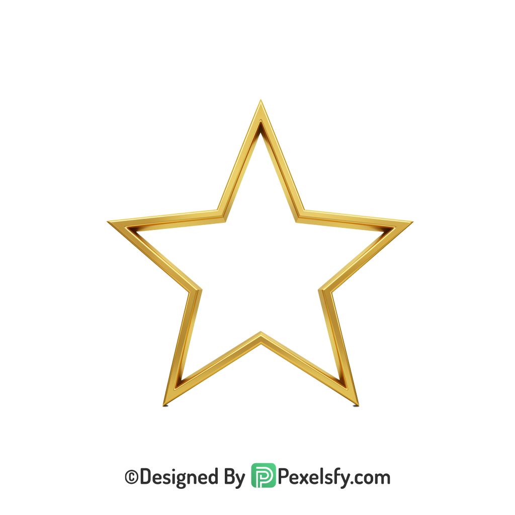 Isolated Golden Star Outline PNG Transparent, 3d