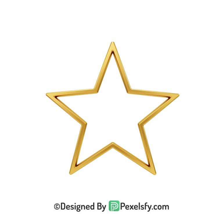 Tender Golden Star Outline PNG Transparent, 3d
