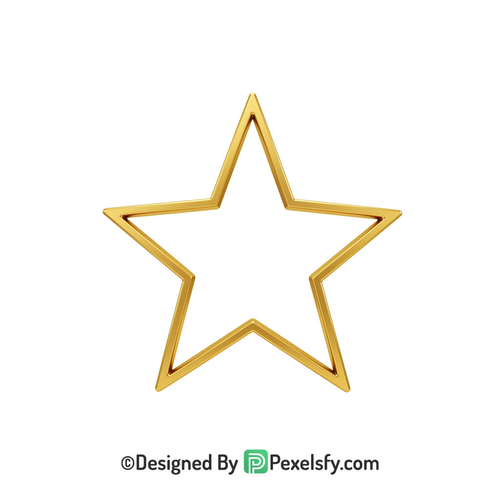 Tender Golden Star Outline PNG Transparent, 3d