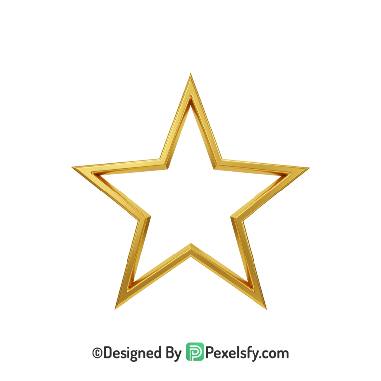 Warm Golden Star Outline PNG Transparent, 3d