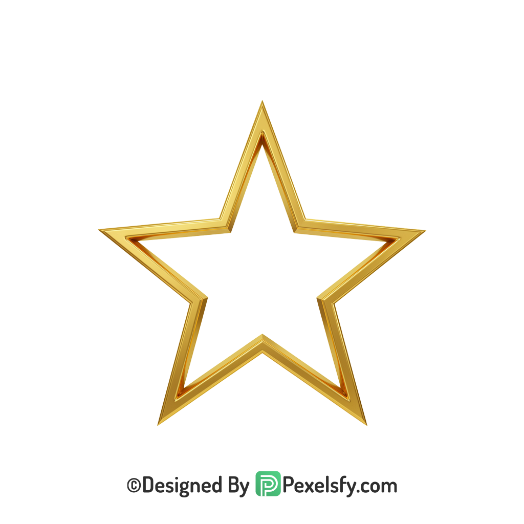 Warm Golden Star Outline PNG Transparent, 3d