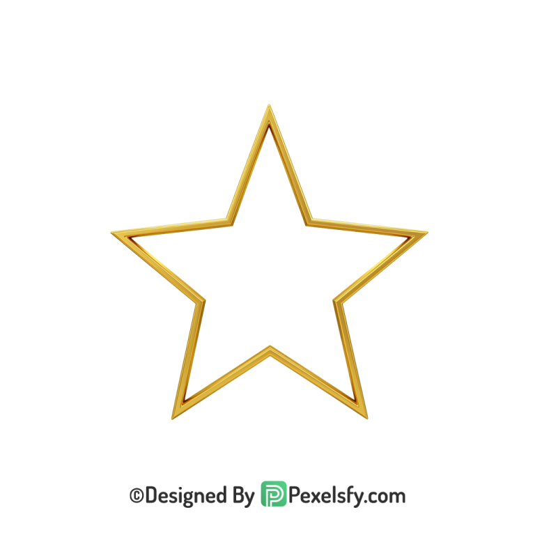 Solid Golden Star Outline PNG Transparent, 3d